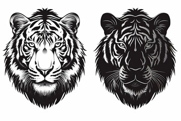 Obraz premium Wildcat Mammal Harmony: Tiger and Lion Black & White Logo Vector Illustration