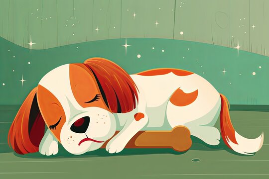 Tranquil Pet Dog Cartoon with Bone - Vector Illustration for Peaceful, Loving Children's Art Scene