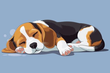 Sleeping Beagle Puppy Cartoon: Children's Vector Illustration of Peaceful Love and Fun