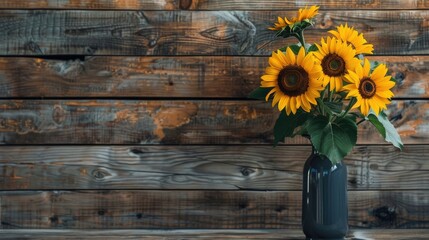 minimal-modern matt vase of sunflowers. solid wood background