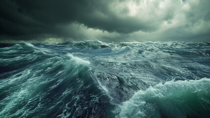 Ocean waves and stormy weather. Rough seas.