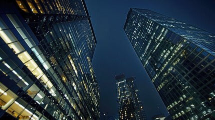 Business building lights at night city urban corporate energy