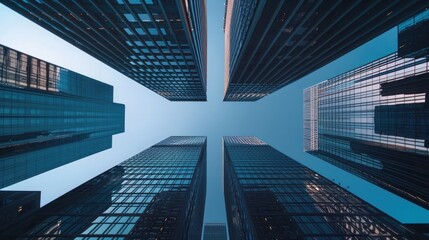 Fototapeta na wymiar Business buildings look up perspective upwards city urban corporate financial