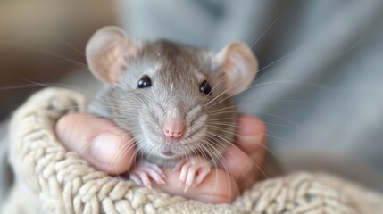 A close up of a rat in someone's hands being held, AI