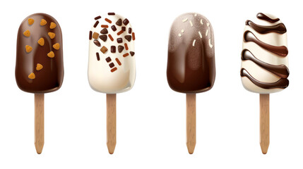 A set of chocolate ice cream isolated on transparent background.