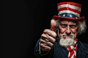 Uncle sam with thumbs up hand in america theme portrait adult photo. - obrazy, fototapety, plakaty