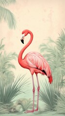 Wallpaper flamingo drawing animal sketch.