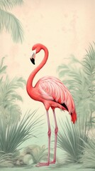 Fototapeta premium Wallpaper flamingo drawing animal sketch.