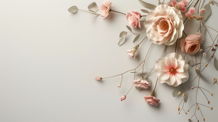 minimalist floral appreciation concept for mother's day with elegant paper flowers, with a copy space for text
