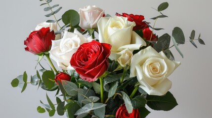 A lovely bunch of flowers featuring a delicate mix of vibrant red and pristine white roses