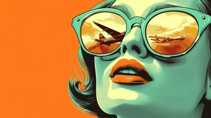 Striking close-up of a woman with airplane reflections in sunglasses, combining vibrant tones with a bold aesthetic © Dan