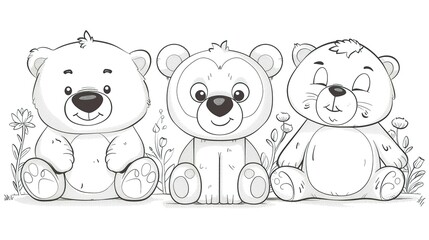Coloring page for kids, cute bear with friends
