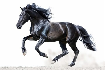 majestic dark stallion galloping equine power and grace captured in motion isolated on white