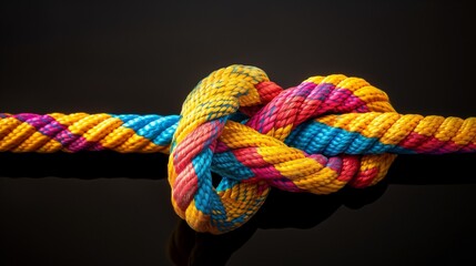 Vivid close-up of colorful rope knots, presenting a lively and textured abstract background