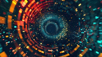 digital futuristic ultraviolet circular pattern glowing blue pink, and bokeh lights