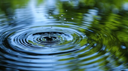 Ripples and rings formed in a pond disrupted by the constant pitterpatter of raindrops..
