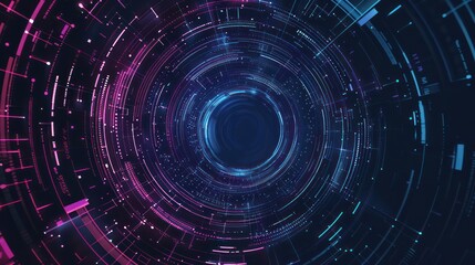 Fototapeta premium digital futuristic ultraviolet circular pattern glowing blue pink, and bokeh lights