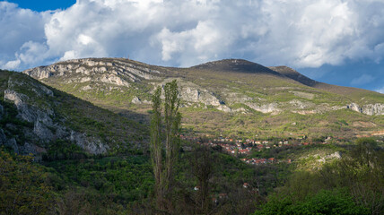 Landscape photos of nature. Cloudy sky above the mountains.