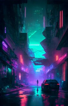 A cyberpunk city at night
