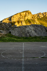 Concrete playground for various sports in the mountains.
