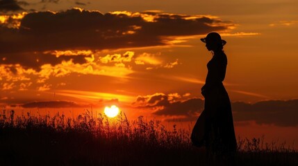 Woman Silhouette at sunset on hill