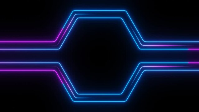 Purple neon hexagon frame loop animation background