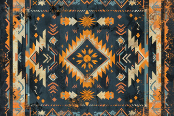 Carpet bathmat and Rug Boho Style ethnic design pattern with distressed texture.