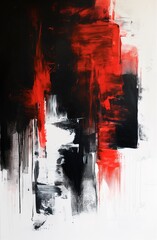 Bold abstract art with dramatic black, red, and white strokes evokes a strong emotional response