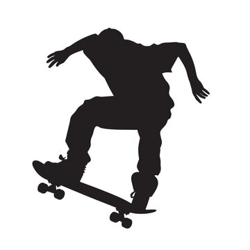 Vector silhouette of an extreme skateboarding sports person. Flat cutout icon
