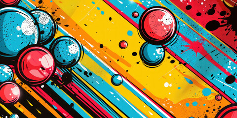 Colorful abstract background with bubbles and paint splatters, vibrant and dynamic wallpaper for design projects