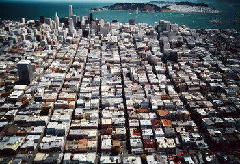 Fototapeta premium 'Aerial view Francisco San USA California cityscape San Francisco Valley Silicon Skyline Aerial City Usa California Downtown Night District Above Financial View Building Cityscape Metropolis Office'