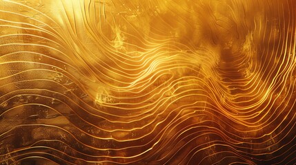 Craft a visually striking Panoramic view Dynamic Flow Wallpaper with swirling lines in shimmering gold shades, using a combination of Traditional Art Medium and Digital Rendering Techniques to achieve - obrazy, fototapety, plakaty