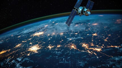 Global connection internet satellite web data network 5G telecommunications world space low orbit regional geopolitics technology infrastructure - obrazy, fototapety, plakaty