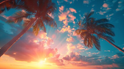 palms tree on sunset sky background