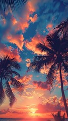 palms tree on sunset sky background