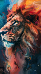 Colorful cosmic lion abstract art