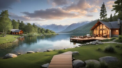 Naklejka premium mountains and beautiful places and water bots 