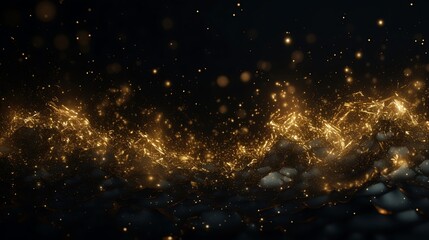Shimmering Gold: Radiant Dust Settles Against the Night Sky Background in Captivating Contras - obrazy, fototapety, plakaty