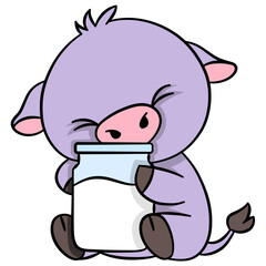 piglet is drinking milk from a glass
