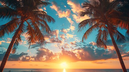 palms tree on sunset summer sky background