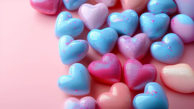A lot of blue and pink hearts shape and white hearts shape put on pink pastel background have free or copy space for insert text, image using for valentine ‘s day signs and lovely sweet concept