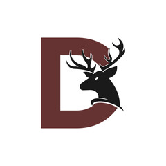 Abstract letter D icon logo with negative space image of Deer Head