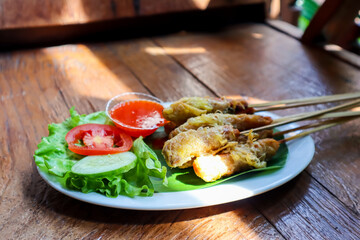 Indonesian street food : Sempol Ayam, mixed of minced chicken, tapioca flour, savoury spices and eggs.