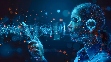 
AI Voice Control: Person uses smartphone's voice interface with AI, blending modern tech for personal and business tasks.