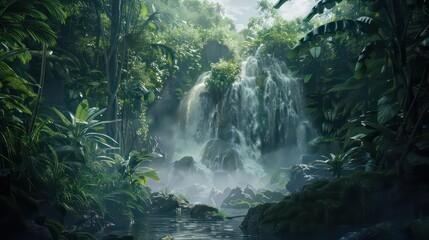 Waterfall hidden in the tropical jungle - obrazy, fototapety, plakaty