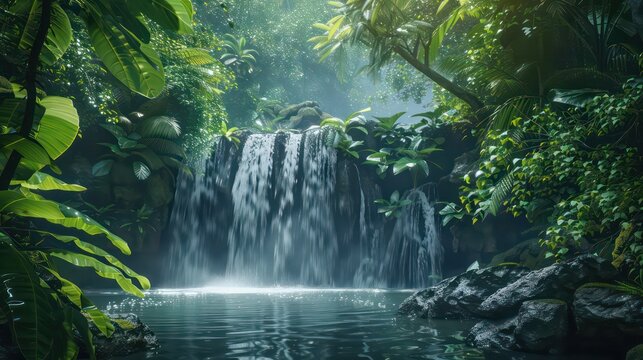 Waterfall hidden in the tropical jungle