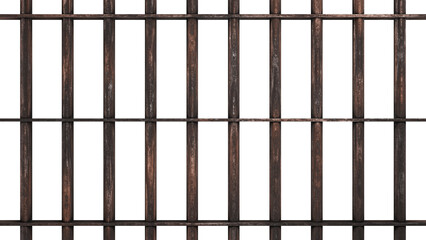 Old rusty metal prison bars. Isolated iron cage background. 3D rendering.