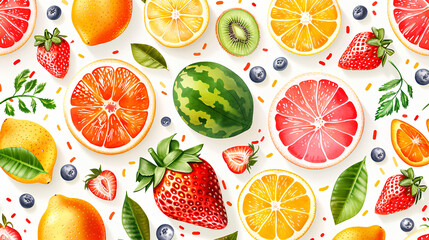 Seamless pattern background of Colorful Fresh Fruits bursting with colorful fresh fruits such...
