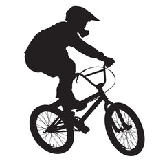 Naklejka premium Vector silhouette of an extreme BMX sports person. Flat cutout icon