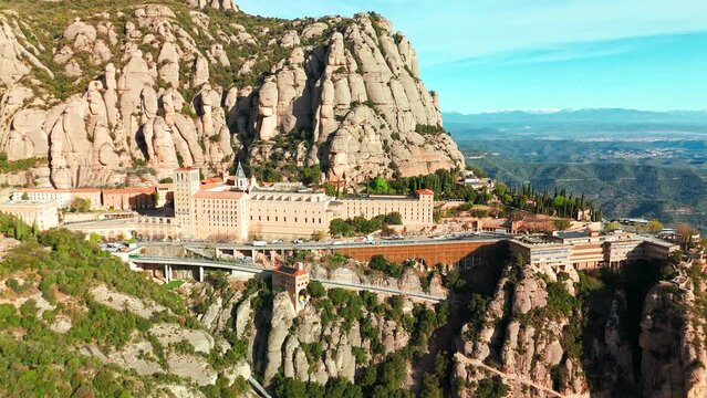 Aerial view of the famous Montserrat monastery in Catalonia, Spain